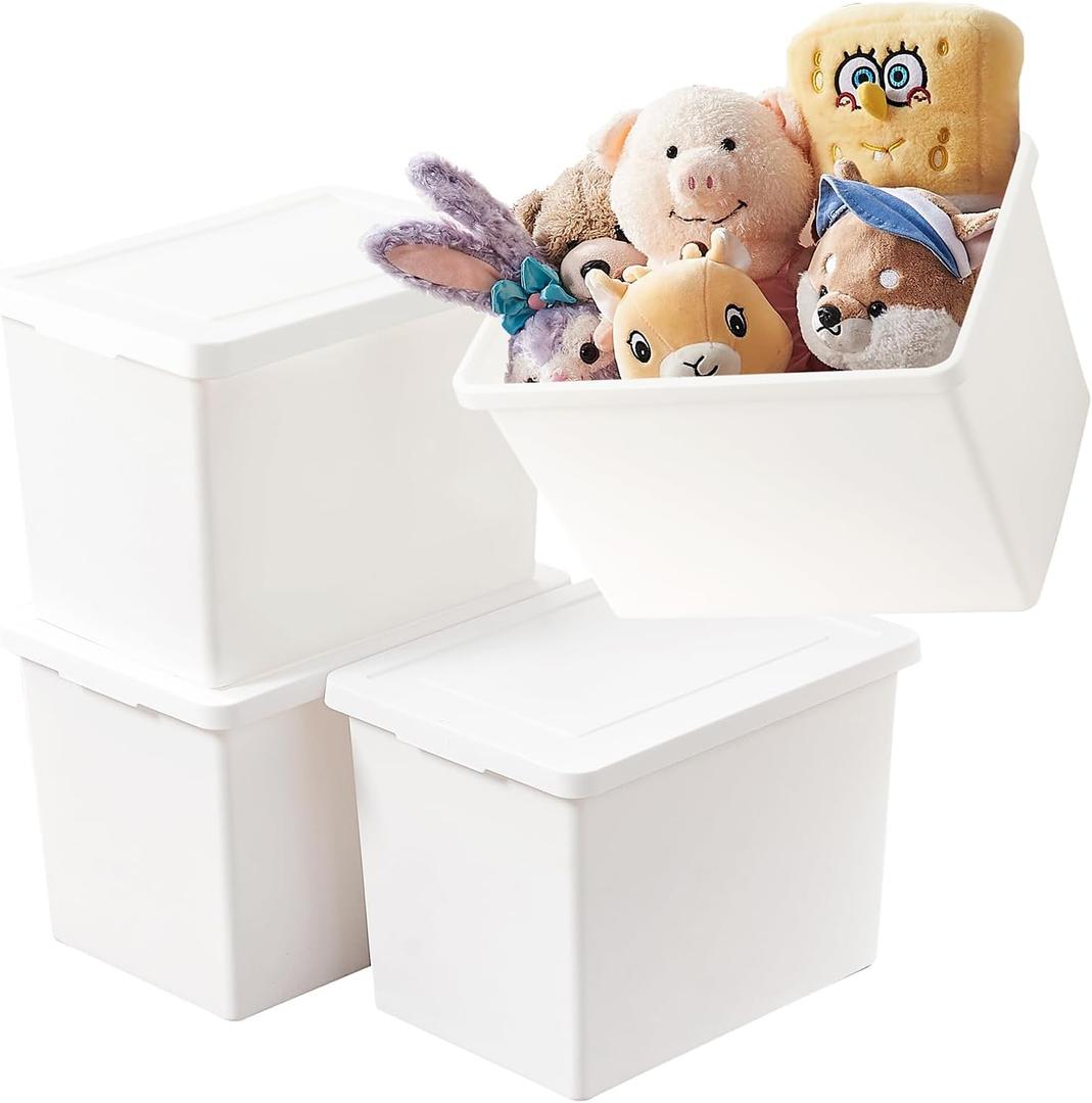 Yishyfier 27 Quart White Storage Bins with lids,Stackable Plastic Boxes Set of 4,Storage Box with handle for Organizing Snacks, Crafts,Crafts, Tools,books(white, 4XL)