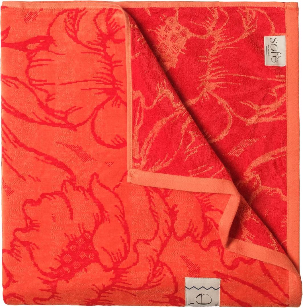 SOFE H&L | Playa Velour Large Beach Towel Pack of 1 (35 x 70) Flowers - Orange | Thick, Premium, Fade Resistant, Durable | Luxury Resort Quality Pool Towel, Turkish Beach Towel with Shoulder Strap Orange - Flowers