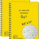 2PCS Large Waterproof Spiral Notebooks 8.5x11 Inch with Waterproof Stone Paper and Hard Cover, Grid Pattern, 100 Pages Per Weatherproof Notepad A4 Size for Outdoor Field (8.5" x 11", Yellow)