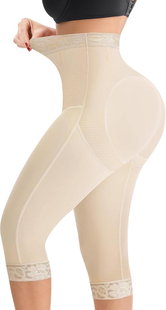 MERYOSZ Shapewear Tummy Control Shorts Body Shaper High Waisted Butt Lifting Panties Thigh Slimmer Capri Girdles (Beige, XL)