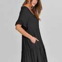 ANRABESS Dresses for Women Summer 2026 V Neck Ruffle Sleeve A Line Tiered Flowy Casual Trendy Mini Beach Dress with Pockets (Black, S)