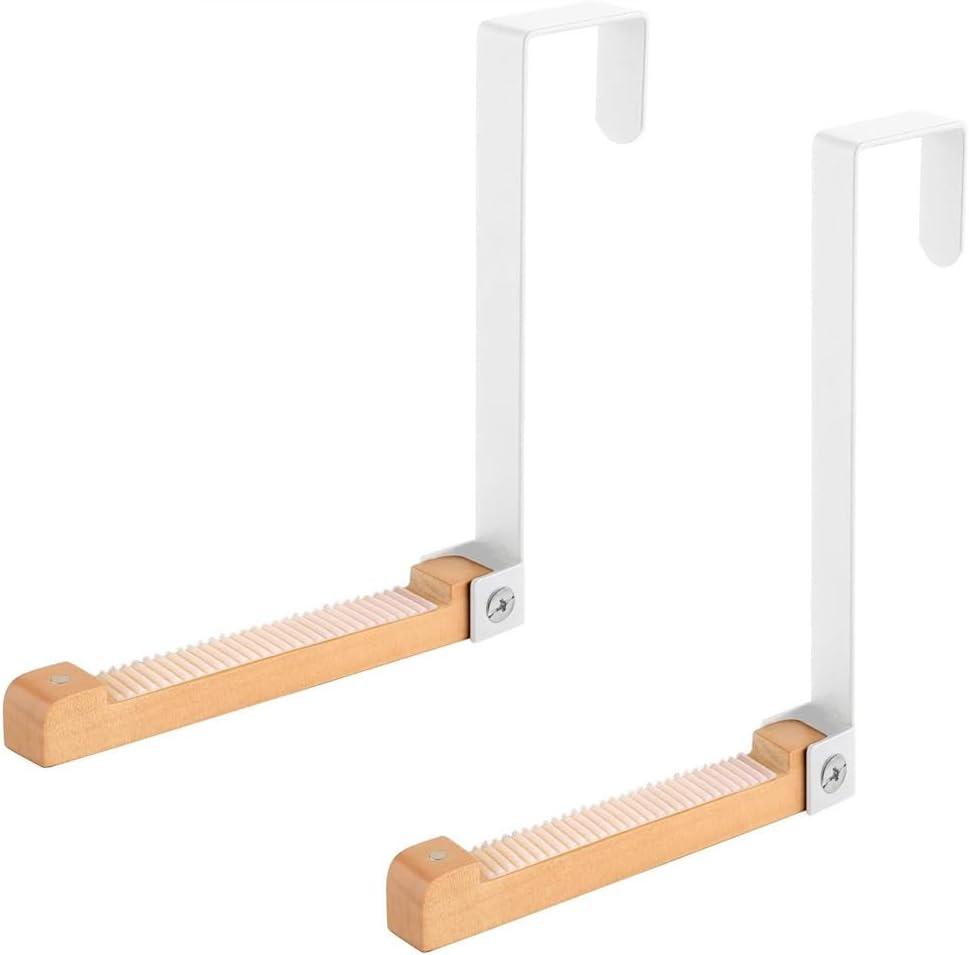 szhdxsy 2pcs Metal & Wood Door Hooks Foldable Easy to Carry Non-Perforated Clothes Hooks Used for Hanging Coats Hats Towels Bags Keys (White)