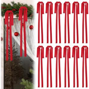 12 Pcs Large Velvet Christmas Bow 23.6x15.7 Inch Christmas Staircase Wreath Bows Rustic Crafts Gift Ribbon Bows Vintage Christmas Tree Topper Bows for Xmas Indoor Outdoor Decorations, Red