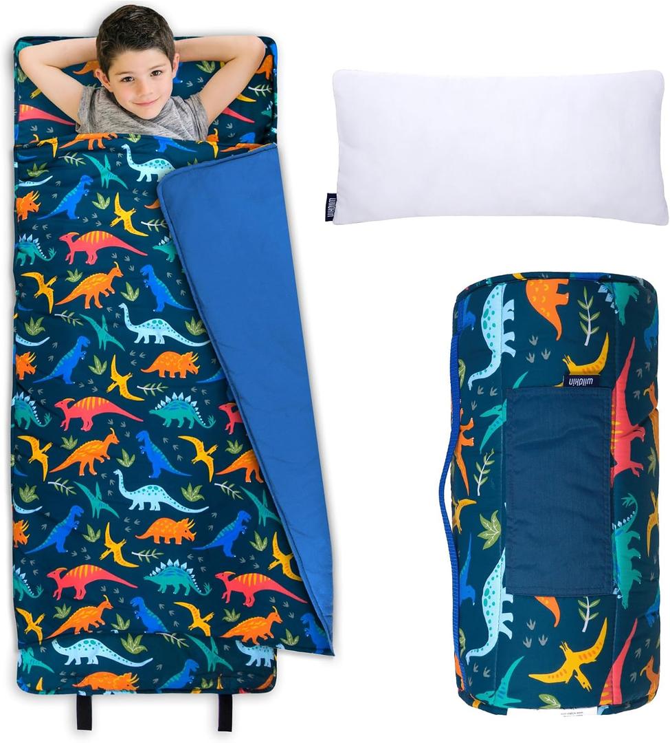 Wildkin Kids Original Nap Mat Cozy Kids Sleep Mat with Pillow, Ideal for School & Travel - Jurassic Dinosaurs
