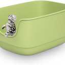 Gefryco Large Cat Litter Box with High Sided 24.6"x18.3"x12.2" - Jumbo Extra Large Open Anti - Splashing High Wall for Multiple Cats (Green)