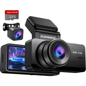 Dash Cam Front and Rear, 2.5K Dual Dash Camera for Cars, Car Camera with 3.16" IPS Screen, 170 Wide Angle, WDR Night Vision, G-Sensor, 24H Parking Monitor, 32GB Card Included, Support 256 GB Max