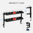 Clamp on Desk Shelf, 24in 2-Tier Office Desk Shelves Organizer, Shelf for Top of Desk with Headphone Holder and Hooks, Desktop Storage Rack for Home Workspace, Study Rooms, Gaming Accessories