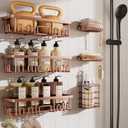 Veken Shower Caddy 6-Pack, No Drilling & Rustproof, Waterproof Adhesive Shelves Rack with Soap Holder, Large Capacity Bathroom Organizers and Storage, Wall-Mounted Kitchen & Home Decor, Rose Gold