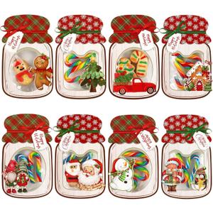 Giiffu 48-Pack Christmas Mason Jar Cards with 50 Clear Treat Bags - DIY Xmas Goodie Bags for Stocking Stuffers, Kids Christmas Party Favors Supplies, Holidays Classroom Prizes, Exchange Gift