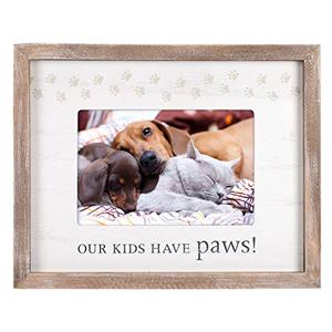 Malden International Designs 4x6 Our Kids Have Paws! Rustic Borders Picture Frame Our Kids Have Paws! Sentiment White MDF Wood Mat With Screenprinted Paw Prints Raised Rustic Brown Outer Wood Moulding