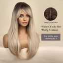 Esmee 24 Inches Long Straight Blonde Wig with Bangs Side Parting Natural Synthetic Hair Ombre Wigs for Women with Dark Roots for Daily Party Cosplay Wear