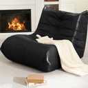 Hobestluk Bean Bag Chair Giant Bean Bag Sofa Memory Foam Bean Bag Chairs for Adults, Bean Bag Couches Faux Leather Beanbag Chairs for Living Room Bedroom Dorm Office (Black) (Single)