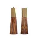 Salt and Pepper Grinder Set, Acacia Wooden Pepper Grinder with Adjustable Coarseness, Refillable Ceramic Blade Grind, Gold Pepper Mill for Kitchen (7.5IN-Acacia Wood)