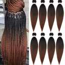 Braiding Hair Pre Stretched 24 Inch 8 Packs Ombre Braiding Hair Professional Soft Yaki Texture, Hot Water Setting Hair Extensions for Braids (24in,1B/30)