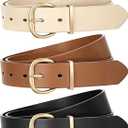 JASGOOD 3 Pack Women Leather Belt for Jeans Pants Gold Buckle Casual Waist Dresses Belt for Ladies (Fit waist size 46"-50", Black+brown+beige)