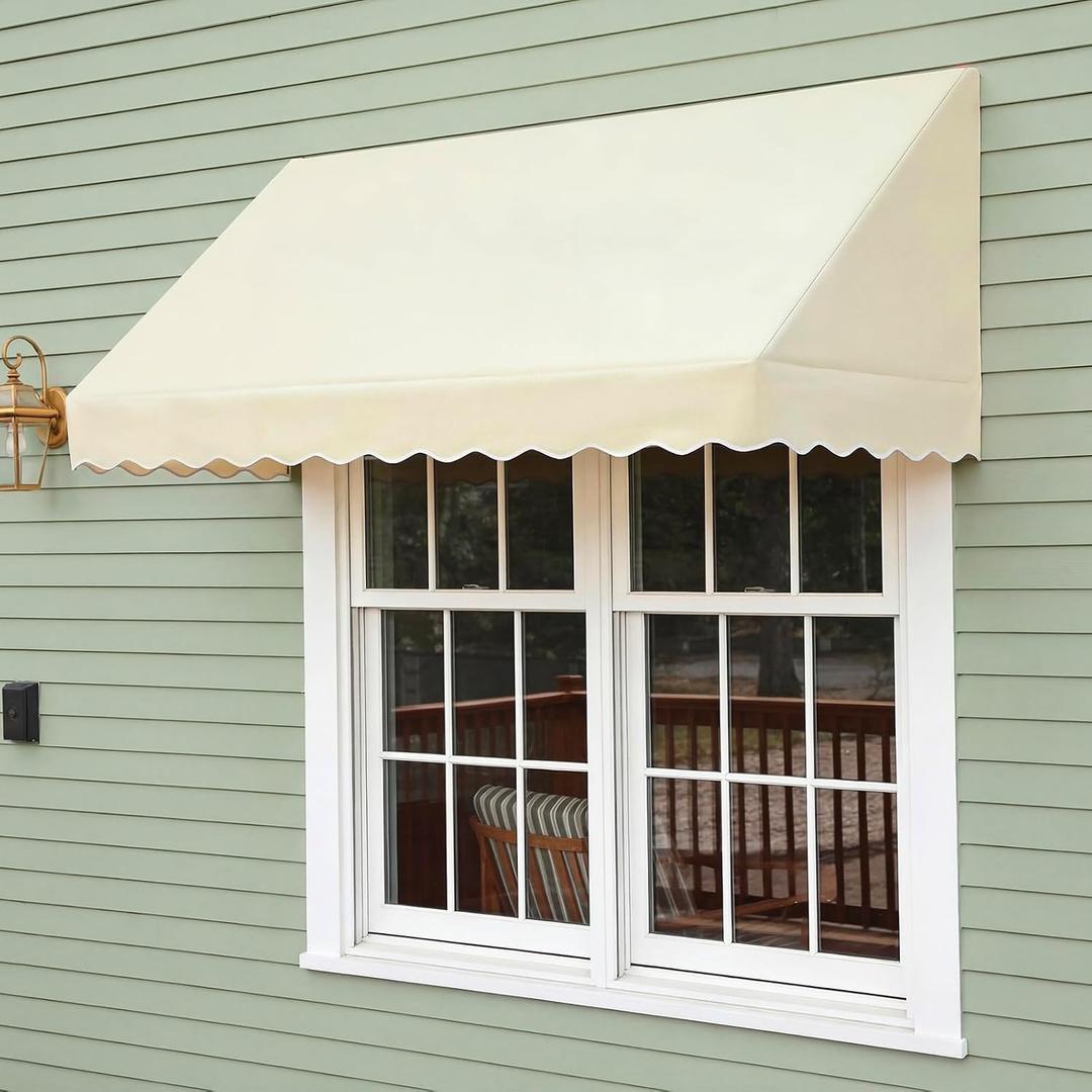 6ft Door Window Awning 71.65" w x 30" d Beige Fabric Outdoor Patio Canopy