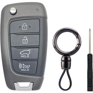 Replacement Key Fob Shell fit for Hyundai Sonata Elantra Tucson Santa Fe Kona Santa Cruz Elantra GT Veloster Accent Flip Key Fob Cover 4 Buttons (4 Buttons)
