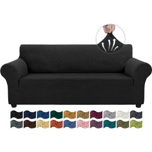 Asnomy Couch Covers for 3 Cushion Couch Sofa Pet Friendly, 3 Seater Sofa Cover Washable Slipcovers Protector Furniture Covers for Dogs Spandex Jacquard Fabric Small Checks（Large, Black）