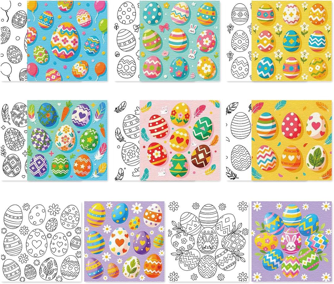 8 Packs Easter 8 * 8in Pre Drawn Canvas to Paint,Pre Printed Canvas for Adults, Painting Boards for Beginners, Students, Party Favor (Easter)