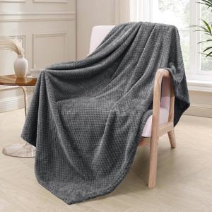Exclusivo Mezcla Fleece Throw Blanket Extra Large, Super Soft and Warm Blankets for Couch, Sofa and Bed Waffle Textured, Cozy, Fuzzy and Lightweight (Dark Grey, 50x70 Inches)
