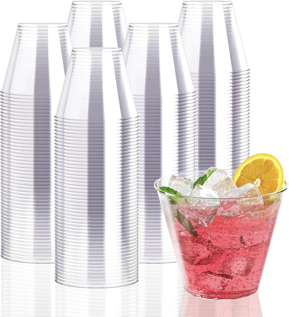 300 Pack Clear Plastic Cups 9 OZ Disposable Heavy-duty Drinking Cups for Christmas, Wedding, Home and Events