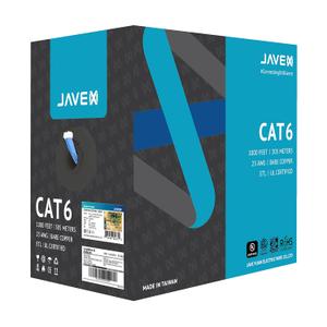 JAVEX 23AWG CAT6 Ethernet Cable Wire UL Certified [1000 Feet/305M] Made in Taiwan Solid Bare Copper 600MHz, PoE++ up to 100W, ETL Listed, TAA Compliant, UTP Ethernet Bulk Cable, Blue