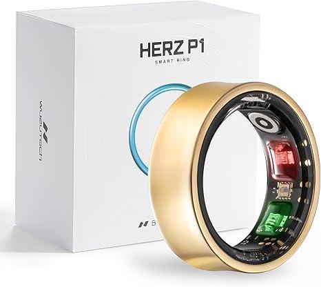 Herz P1 Smart Ring for Women & Men - (Size 6) 24/7 Health Metrics Fitness Ring, Tracks 20+ Biometrics, 6 Day Battery Life, Waterproof Stainless Steel, Free APP for iOS Android, No Subscription (Gold)