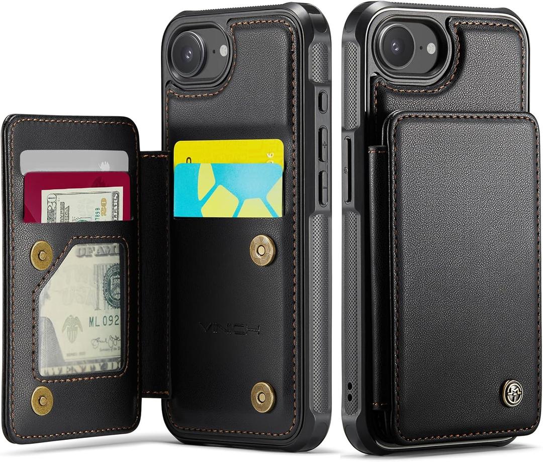 Vinich for iPhone 17e / 16e Wallet Case with Card Holder, RFID Blocking Credit Slots Kickstand Shockproof Phone Cover Fit for iPhone 16e & 17e 6.1" Black