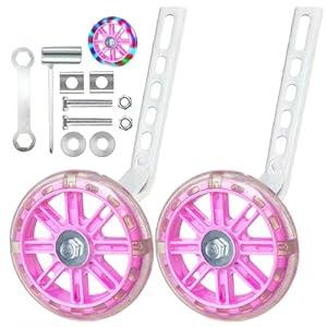 YTKD Training Wheels for12/ 14/ 16/ 18/ 20 Inch Bicycle，Flash Mute Wheel (Beautiful bright pink)