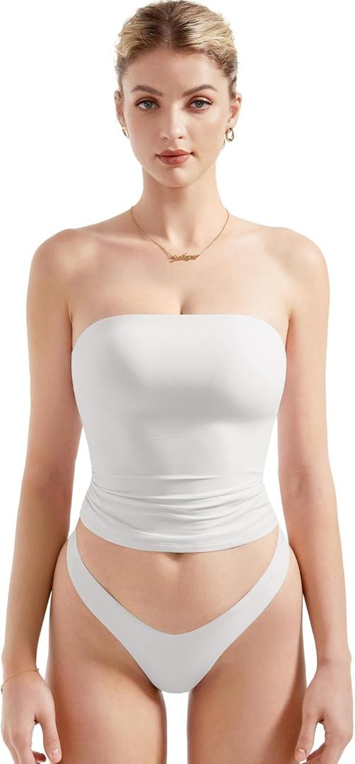 SUUKSESS Women Sexy Tube Top Summer Y2K Going Out Double Lined Basic Tank Top (Snow White) ,XS