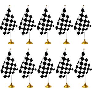 WXTWK 12 Pack Checkered Black and White Racing Desk Flag Small Mini Race Car Office Table Flags with Stand Base Decorations