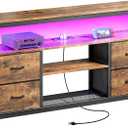 Huuger TV Stand Dresser with Power Outlets and LED Lights, 4 Drawers Entertainment Center with Shelves, 54 Inch Media Console for 55 60 Inch TV, 4 AC Outlets, 2 USBs, Rustic Brown
