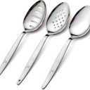 3-PCS Kunz Spoon | 9 Inch 18/10 Stainless Steel Serving Spoons Set Include Serving Spoon, Slotted and Perforated Spoons, Perfect for Basting, Plating, Quenelle, Sauces (Regular Set)