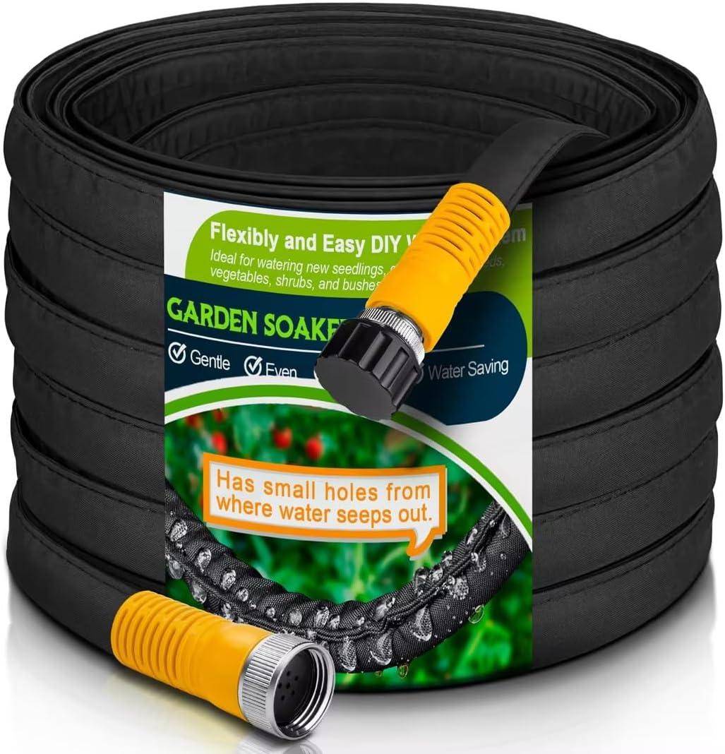 LAVEVE 2025 Upgrade Thickened Flat Garden Soaker Hose 100 FT, Flexible Water Hose Irrigation Tubing, Leakproof Drip Hose Watering for Garden, Lawn, Flower Bed (50 FT x 2Pack) (Orange)