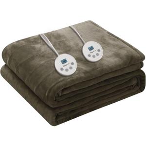 Wapaneus Heated Blanket Electric Queen Size 84"x90"-Dual Control with 10 Heat Levels 12 Timer Settings and 8 Hours Auto-Shut Off,Fast-Heating Electric Blanket,ETL Listed Machine Washable,Dark Brown