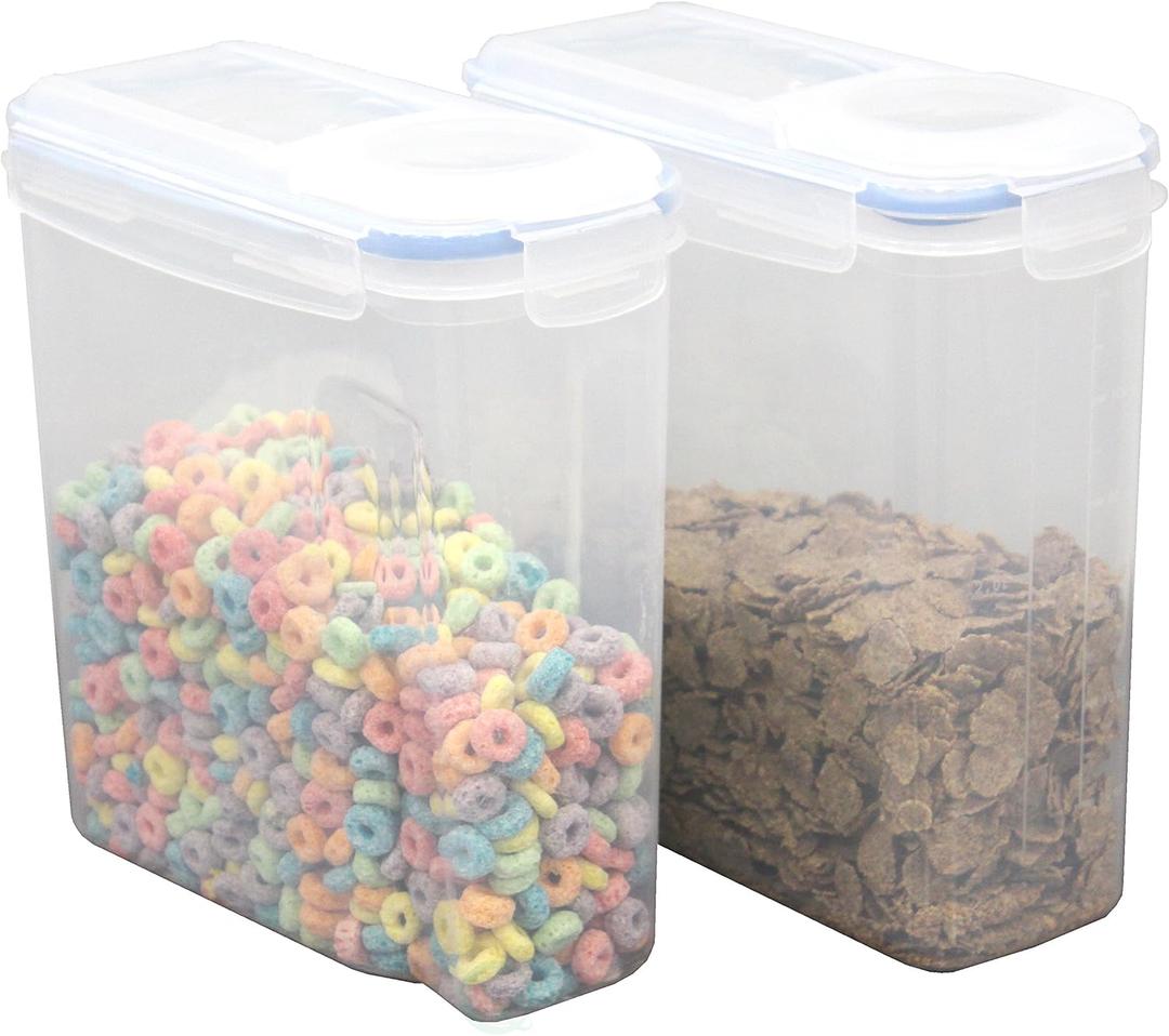 Basicwise Large BPA-Free Plastic Food Cereal Containers, Airtight Spout Lid Set of 2 (Size: 9" W x 4" L x 9.5" H)