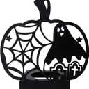2 x ABTOLS Halloween Shadow Candles Holder, Spooky Black Ghost Spider Web Tealight Candle Holders with Shadow Vintage Scary Pumpkin Shape Candle Centerpiece Stands for Home Indoor Party Decor
