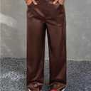 MakeMeChic Girl's PU Leather Straight Leg Pants High Waisted Zip Fly Y2K Trousers Streetwear