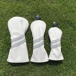 3pcs Golf Wood Head Covers Headcovers Set Includes Driver Headcover fits up to 460cc Drivers, Rotatable Golf Fairway Wood Headcover and Hybrid Head Cover