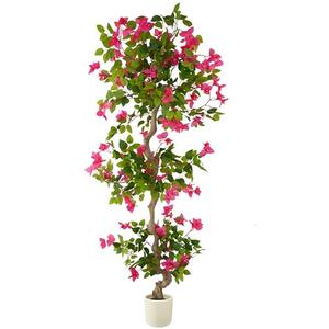Warmplants 6ft Artificial Bougainvillea Tree, Fake Bougainvillea Pink Flower Silk Plant in White Planter, Faux Blooming Topiary Tree for Indoor Outdoor Home Office Wedding Décor