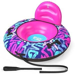 QPAU 44 Snow Tube with Backrest  Heavy Duty Inflatable Sled 500 lbs Capacity with Cover, Handles & Tow Rope, Snow Tubing Sleds for Kids & Teens, Portable Air Sled with Fast Valve