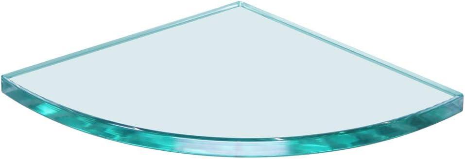 6" x 6" Quarter Round Floating Glass Shelf - Shelf Only - Tempered - 3/8" Thick - Flat Polished Glass