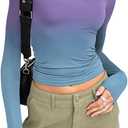 Hafailia Long Sleeve Shirts for Women - Casual Y2K Basic Tops Crewneck Slim Fit Tshirt Tees Purple Gray XS (Purple, XS)