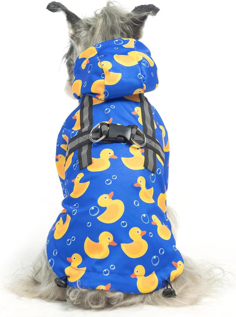 PUPTECK Dog Raincoat with Hood & Harness Built-in, Waterproof Dog Rain Jacket Slicker Poncho Reflective Vest Clothes for Rainy Snowy Winter Cold Days, M (Back 15", Chest 22.5", Neck 16"), Blue