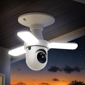 FOSCAM Light Bulb Camera, 3K Auto Tracking 360° PTZ Security Cameras Wireless Outdoor Indoor, Dimmable LED Bulb, Color Night Vision, Motion Detection, Auto Cruise, Works w/Alexa/Google Assistant