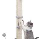 MECOOL 34 Tall Cat Scratching Post Premium Basics Kitten Scratcher Sisal Scratch Posts Trees with Hanging Ball for Indoor Cats, Gray