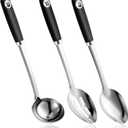 3-Piece 14-Inch Stainless Steel Spoons for Cooking Set, Big Spoons for Cooking with Slotted/Solid/Soup Ladle, Commercial-Grade Metal Utensils for Home & Professional Use