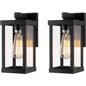 mirrea 11" Classic Outdoor Wall Sconce 1 Light in Matte Black Rectangular Metal Frame and Clear Glass Shade Waterproof Porch Light Patio Light Pack of 2