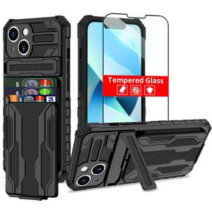 THMEIRA iPhone 14 Case with Card Holder Detachable Wallet Cover, Built-in Kickstand & Screen Protectors, Full Body Shockproof Phone Case for iPhone 14 (6.1 Inch), Black