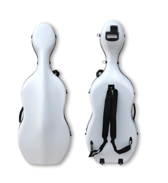 4/4 hard Cello case full size with wheels Aviation ABS Composite materials Durable and Sturdy cello box Embedded handle with Backstraps, Waterproof and Stable (White)